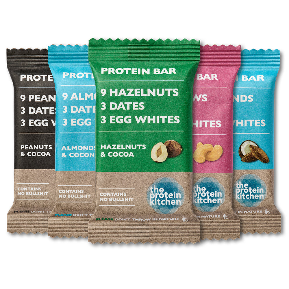 The Protein Kitchen Bar (12x55g)  -  Bland-selv sunde og sukkerfri proteinbars | Få kcal