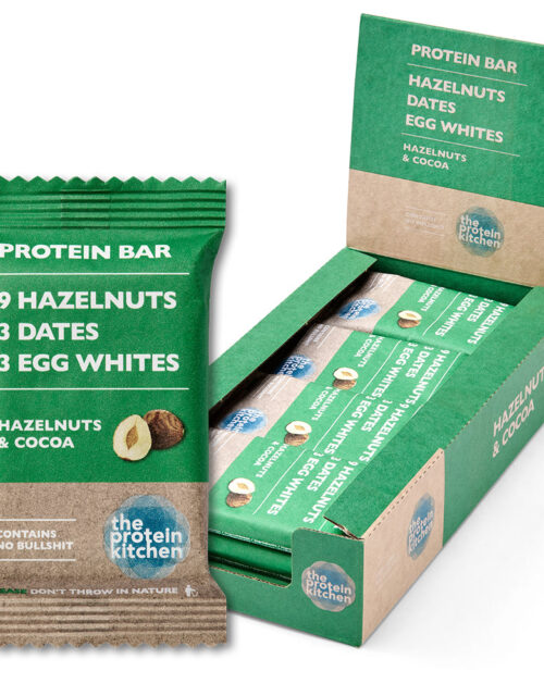 The Protein Kitchen Bar (12x55g)  -  Kakao & hasselnødder | Lækker proteinbar uden sukker