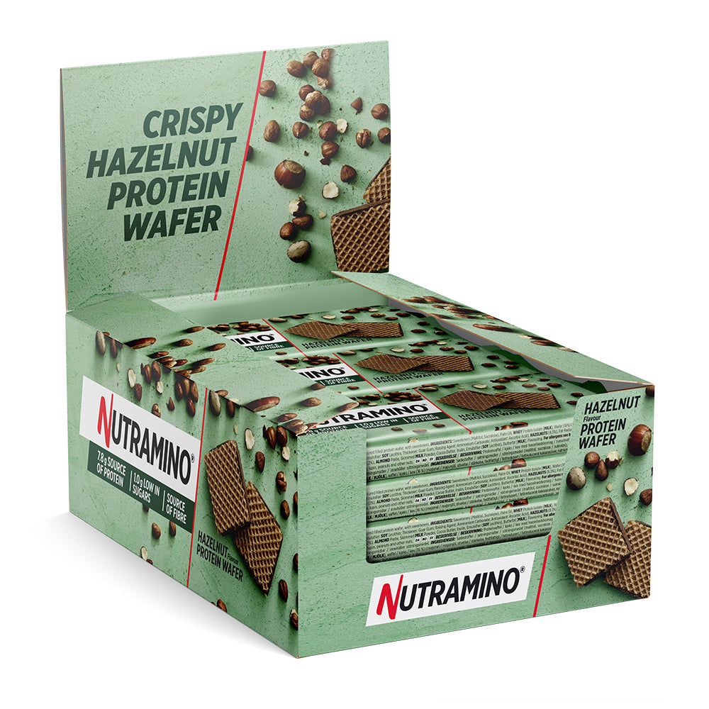 Nutramino Protein Wafer (12x39g)  -  Sprød proteinbar med hasselnød | Højt proteinindhold