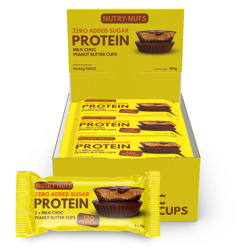 Nutry Nuts Peanut Butter Cups (12x42g)  -  Mælkechokolade & peanutbutter | Højt proteinindhold