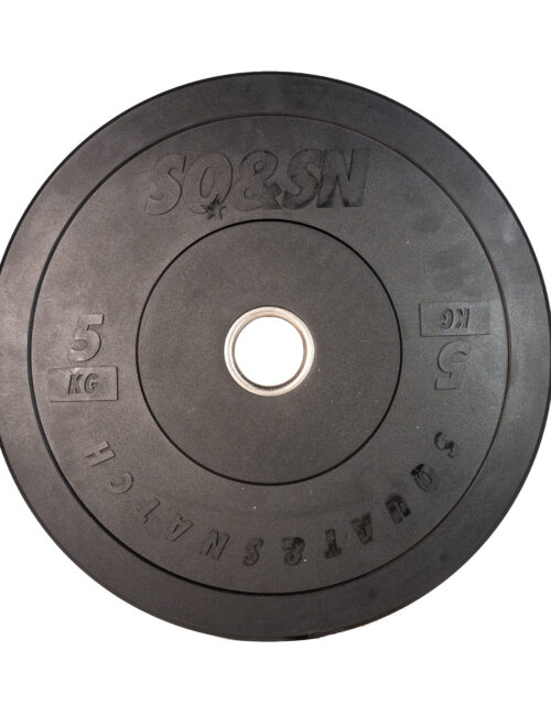 SQ&SN Bumper Plate Vægtskive (5 kg) i sort. Udstyr til styrketræning, vægtløftning og crossfit træning